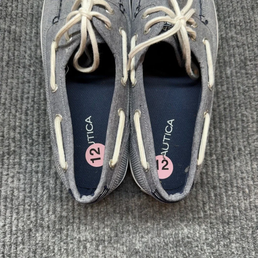 Nautica Spinnaker Mens 12 Blue Chambray Canvas Boat Shoes Casual Sneakers